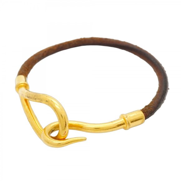Hermes Jumbo Hook Bracelet, GP Plated Leather, Gold, Brown, Women's - Picture 1 of 9